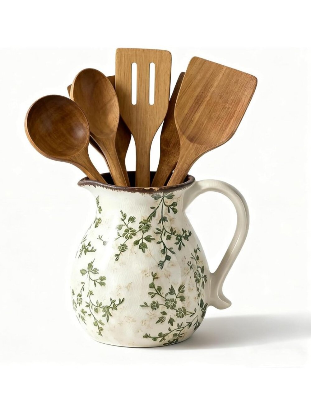Rustic Ceramic Utensil Holder - 6.1” Farmhouse Kitchen Decor & Organizer